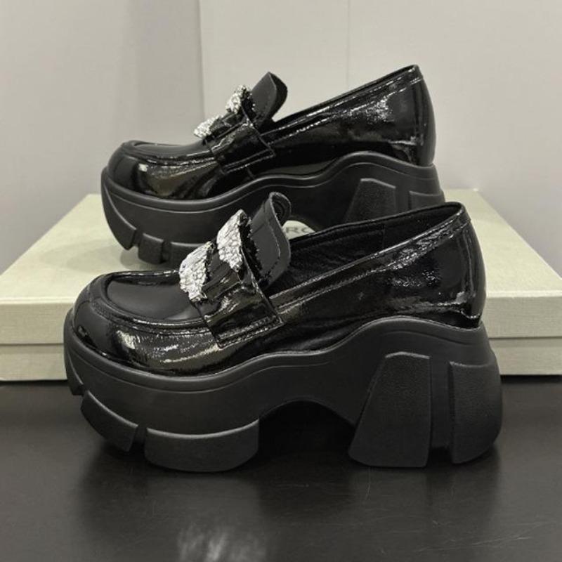 Fashion Thick-soled Mary Jane Platform Loafer Inner High Heel British Leather Shoes Women Thick Bottom Sponge Bottom Non-slip
