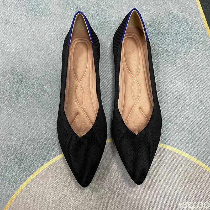 Fashion Sharp pointed shallow mouth flat sole new solid color knitted casual fashion simple versatile women's flat sole shoes