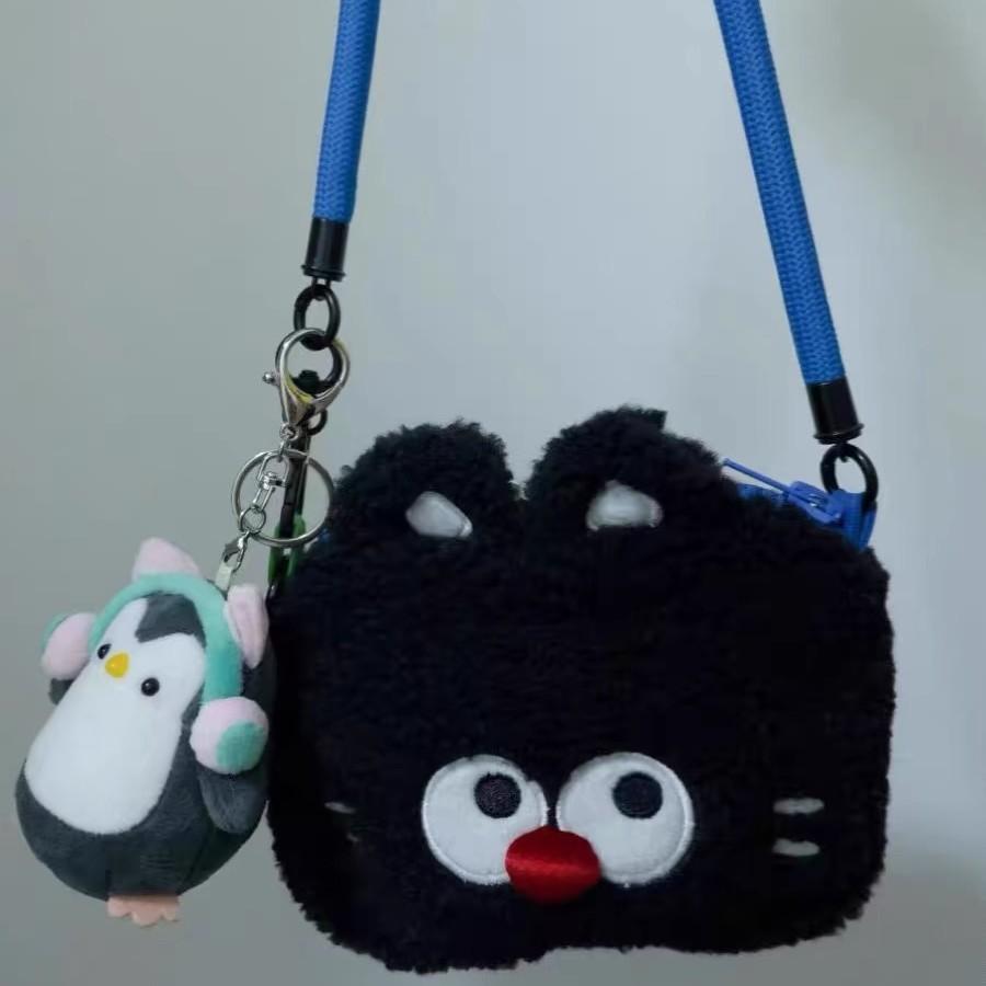 Niche Cute Cartoon Black Cat Fur Bag New Plush Versatile Change Oblique Span Bag Storage Cosmetic Bag Women