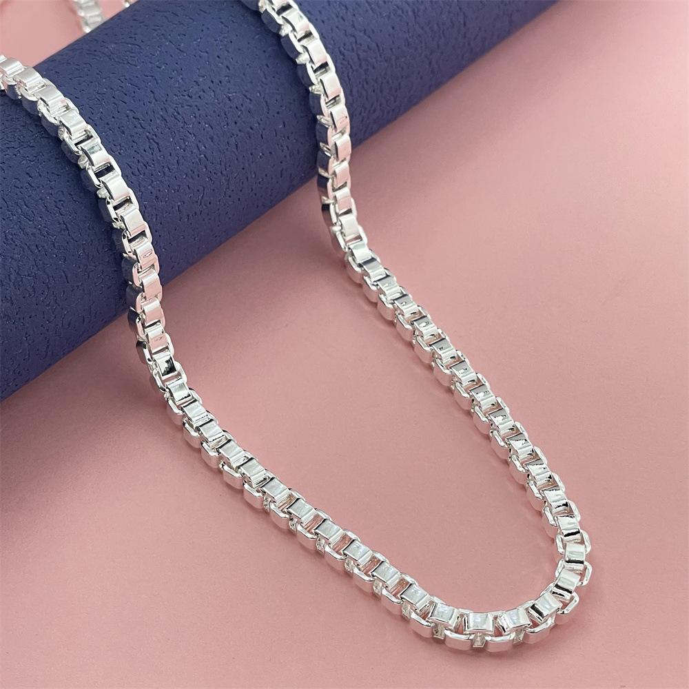 European and American Jewelry Plated 925 Silver 50CM4MM Square Box Venice Necklace