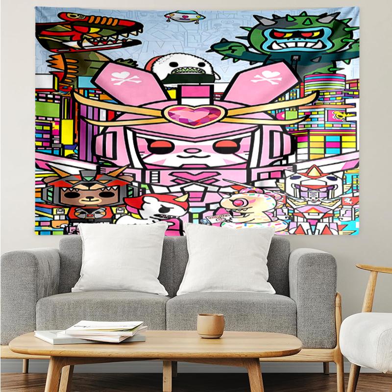 Tokidoki Print Tapestry, Backdrop, Easy Setup, Ideal for Bedroom, Office & Living Room, with Aesthetic Wall Hanging Decor.