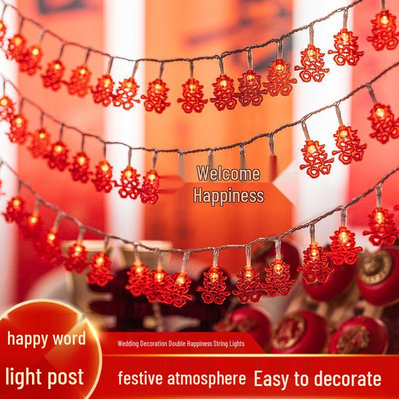 LED Wedding String Lights for Double Happiness Decoration - Perfect for Bedroom, Balcony, or New Home Ambiance