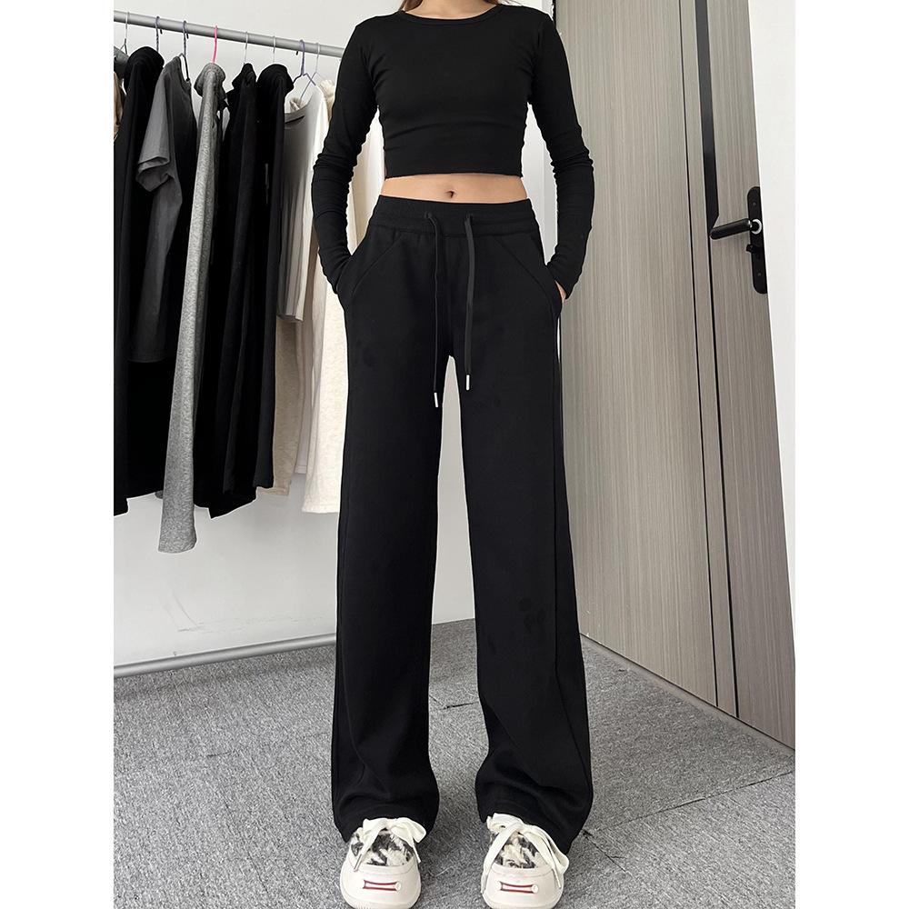 Retro Freizeithose für Damen Frühling und Herbst Neu Hochtaillierte Sport-Sweathose Gerade Schlaghose