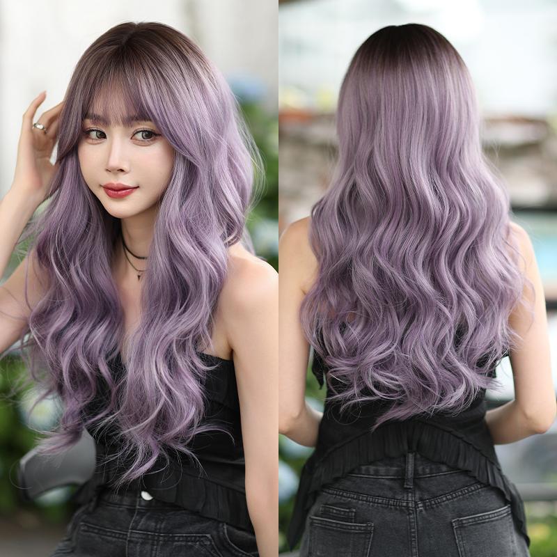 Professional  WIGS Long Body Wavy Sakura Pink Wig for Sweet Girl High Density Synthetic Loose Curly Hair Wig with Bangs Beginner Friendly