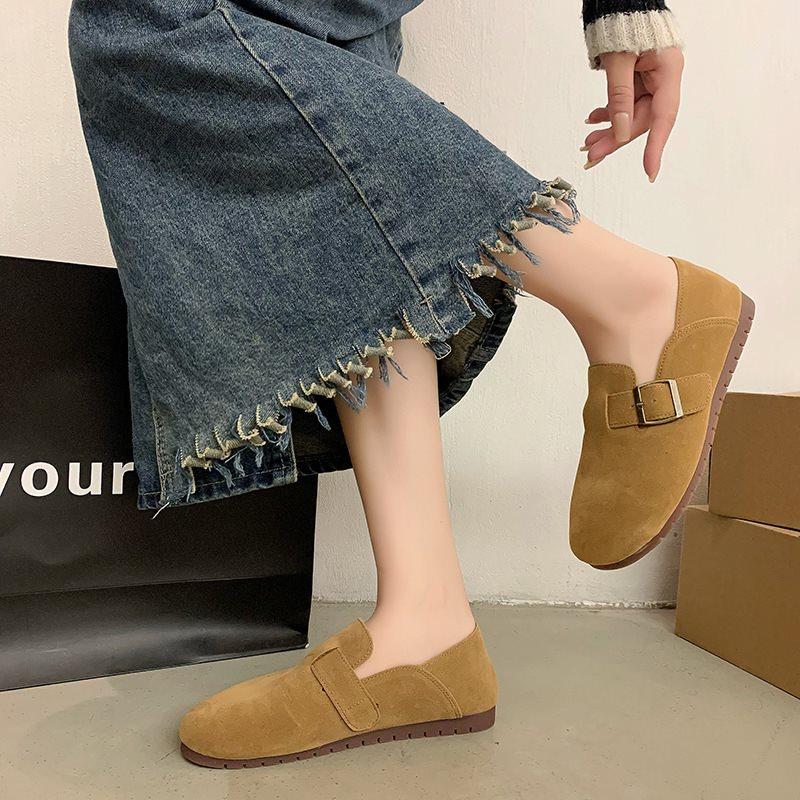 2025 New Beef Tendon Flat-soled Doudou Shoes Women's Simple Spring and Autumn Retro One-pedal Single Shoes Round Head Soft Sole Casual