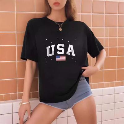 Summer Flag Printed Pure Cotton Short Sleeved Top Casual and Versatile Loose Round Neck Women's T-Shirts Women’s