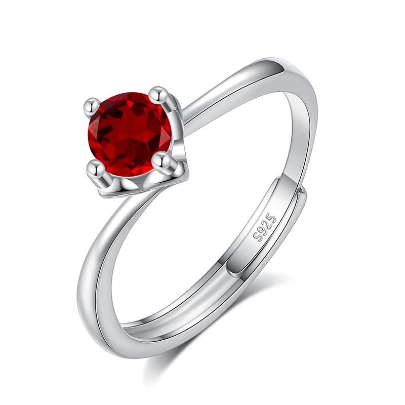 S925 Sterling Silver Four Claw Garnet Ring Natural Crystal Stone Fashion Minimalist Women Daily Fine Jewelry