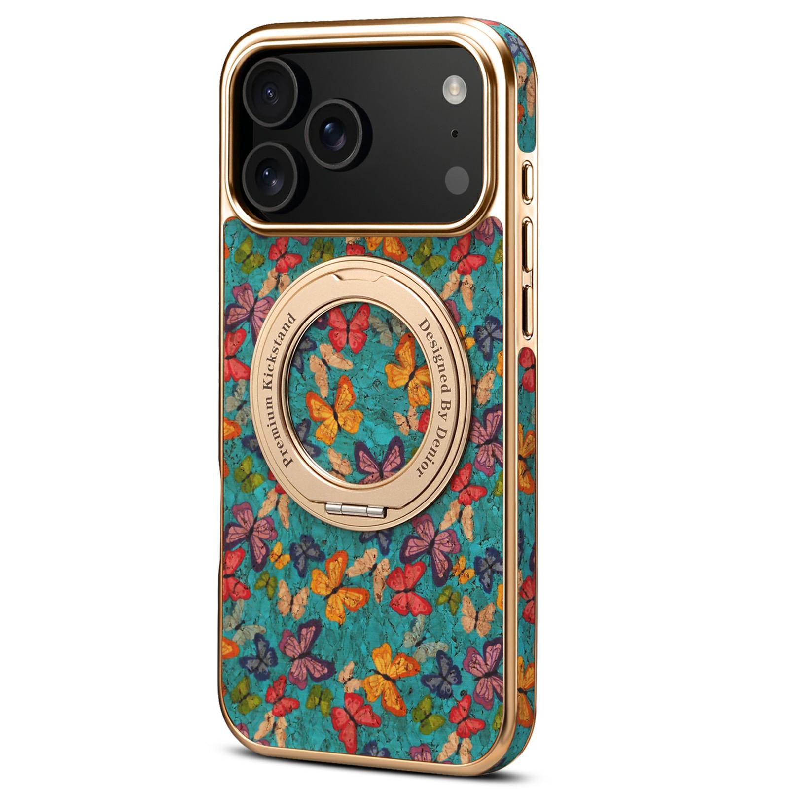 A22 For iPhone 17 Pro Max Case Compatible with MagSafe Kickstand Electroplated Floral Phone Cover B