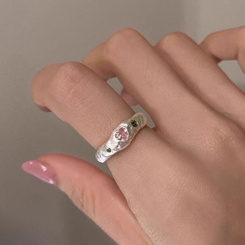 2023 Irregular Pink Heart Zircon Open Ring for Women - Sweet, Cool, Niche Design
