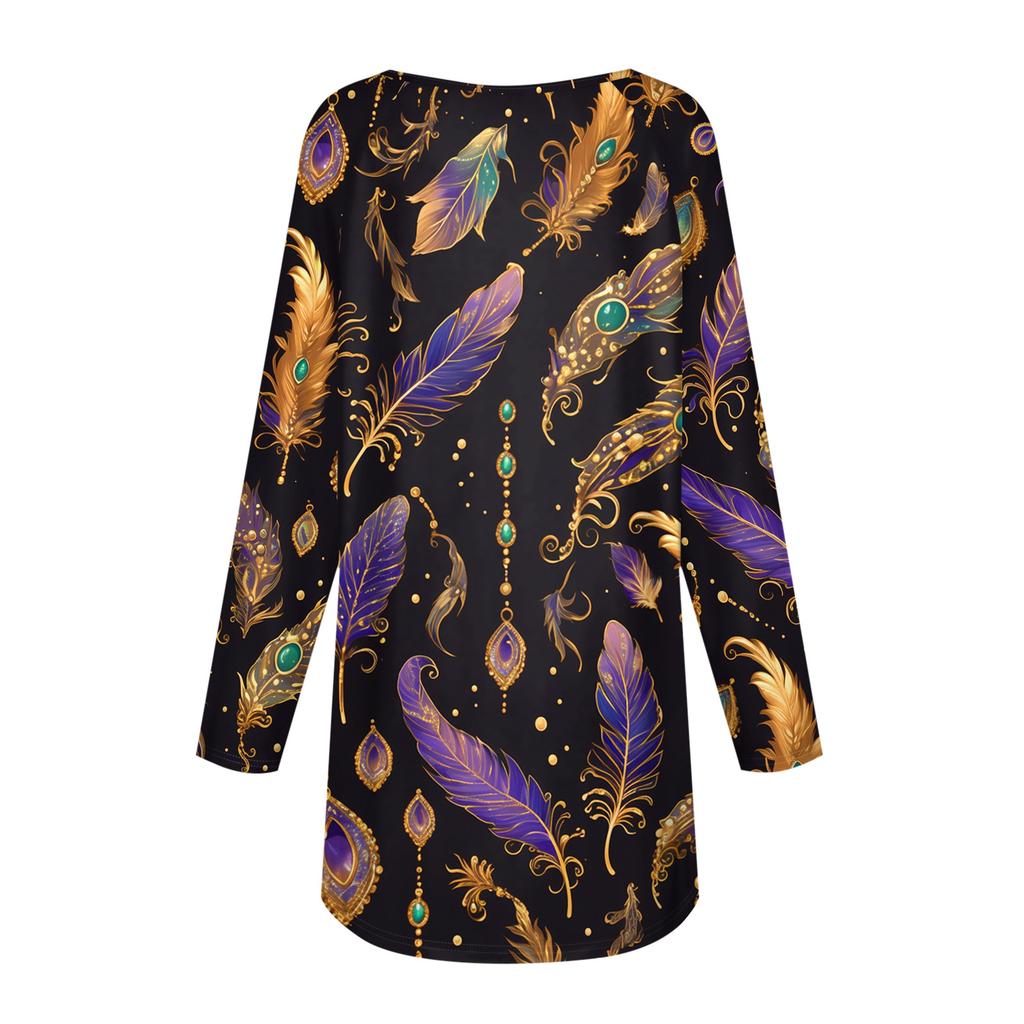 Women's Fashionable Round Neck Raglan Long Sleeved Carnival Printed Casual Pullover Top