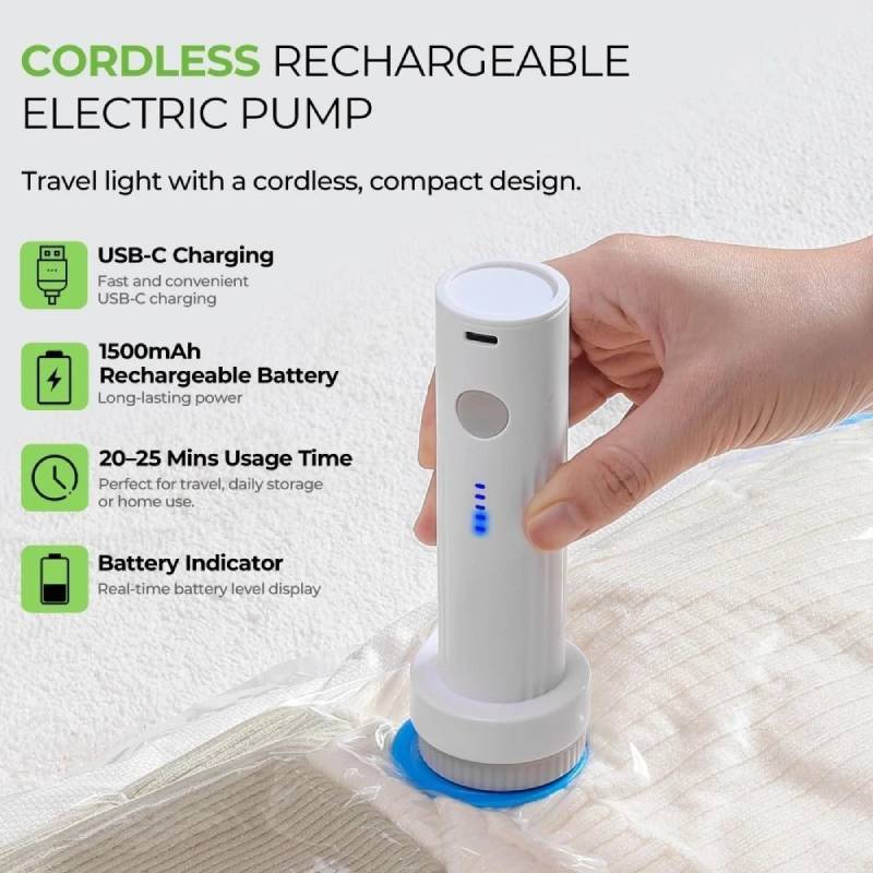 Portable Electric Vacuum Pump For Compression Bags With Rechargeable Low Noise Design For Travel Use