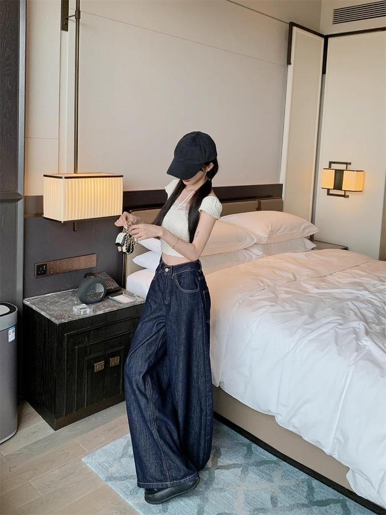 Plus Size High Waist Wide Leg Denim Pants - Women's Summer Trendy Loose Fit