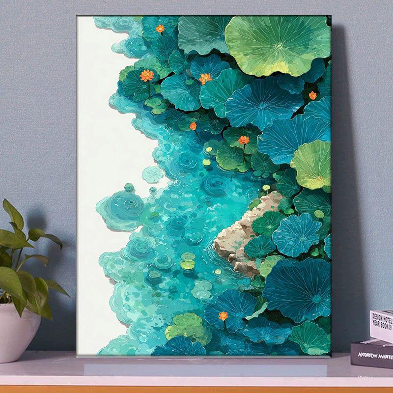 Lotus Flower DIY Digital Oil Painting - Chinese Style, Handmade, Stress-Relief, Decorative Art for Living Room.