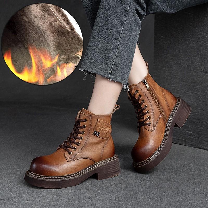 Fashion GKTINOO 6cm Ankle Plush Boots Genuine Leather Booties Woman Winter Warm Moccasins Ethnic Comfy Platform Wedge Autumn Spring Shoe