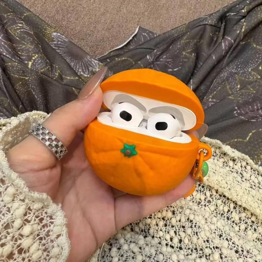 Cute Simulation Orange Headphone Cover for Apple Airpods 1/2 3 4 with The Same Pendant Fun Drop-proof Soft Case