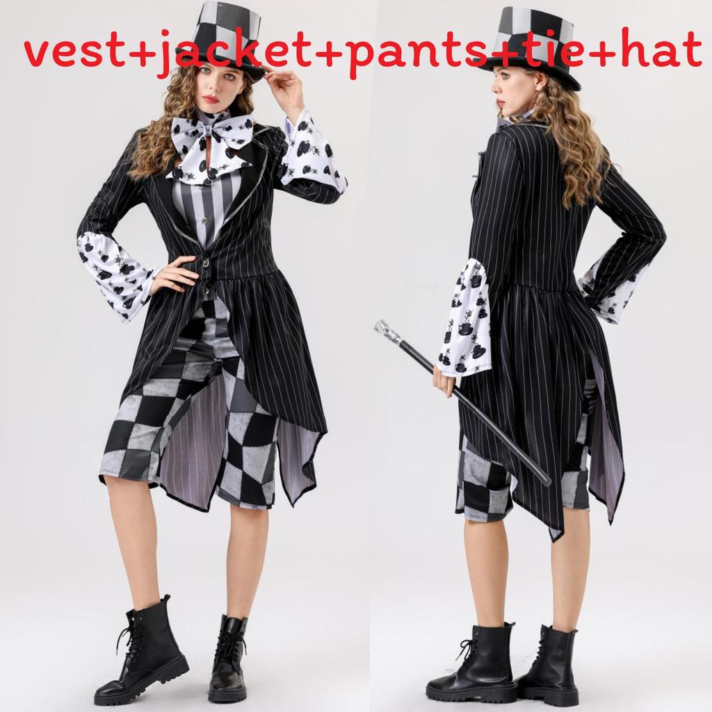 Alice In Wonderland Halloween Costume For Women With Satin Hat And Magic Accessories