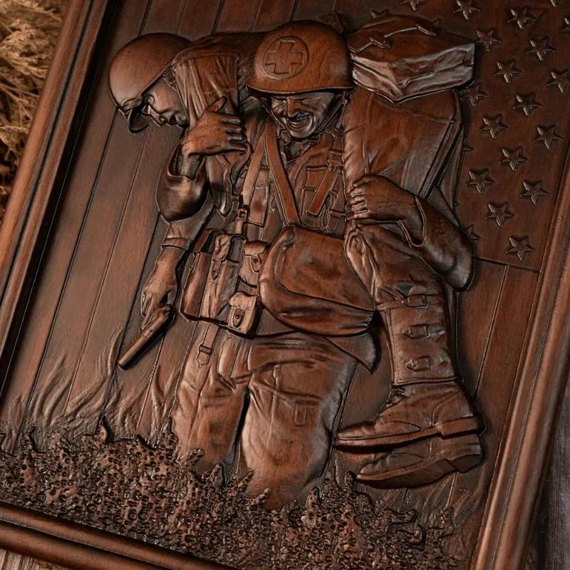Vintage Vietnam War Veterans Wood Sculpture Wall Decor, Wooden Sculpture Hanging Art Work Decor