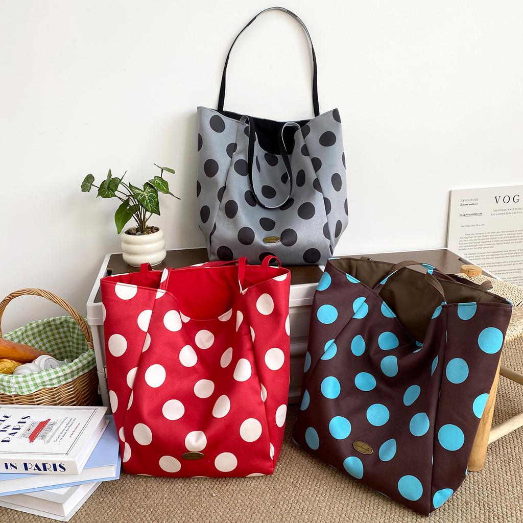 Bright Color Polka Dot Double-sided Back Nylon Women's Shoulder Bags Versatile Ladies Shopping Bag Large Capacity Female Handbag