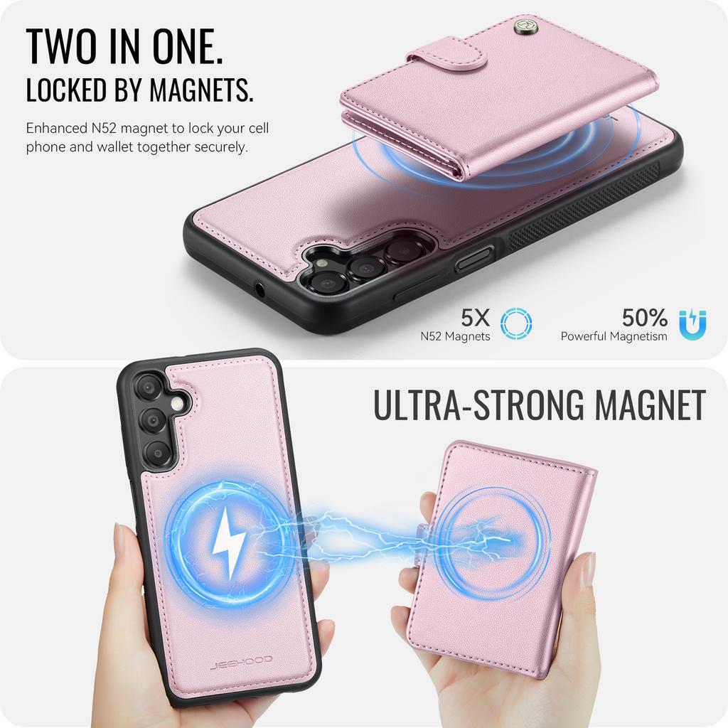For Samsung Galaxy A25 5G (Global) (161mm) Case JEEHOOD J09 RFID Blocking Card Holder Leather Back Phone Cover Magnetic Case