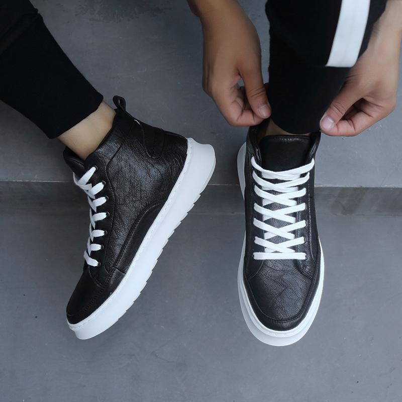 Leather Fashion High Top Shoes Men Lace-Up Mens Elevator Sneakers New Arrival Men Casual Shoes Hot Sale All-match Men's Boots