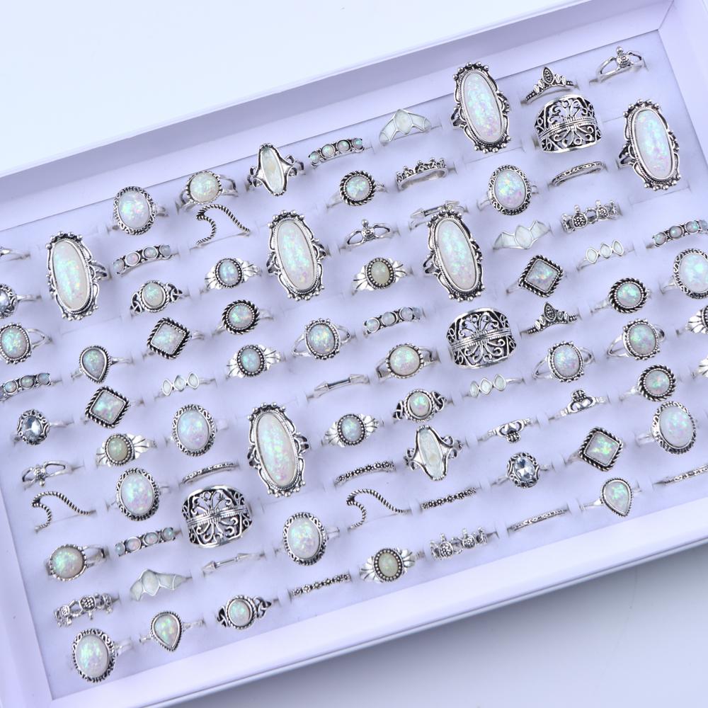 20/30Pcs/Lot Vintage Boho Glass Turquoise Rings Fashion Women Vacation Style Daily Festival Jewelry Party Decoration Gifts
