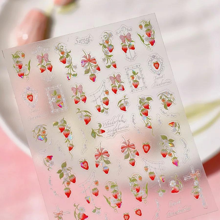 5D Pudding Jelly Dessert Fruit Cherry Pink Claw Print Bowknot Tie Knot Love Heart Stars Nail Art Sticker Adhesive Manicure Decal