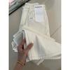 Women's High Rise Wide Leg Jeans Loose Fit Fleece Lined Straight Leg White Denim Pants Warm Drape Trousers For Winter