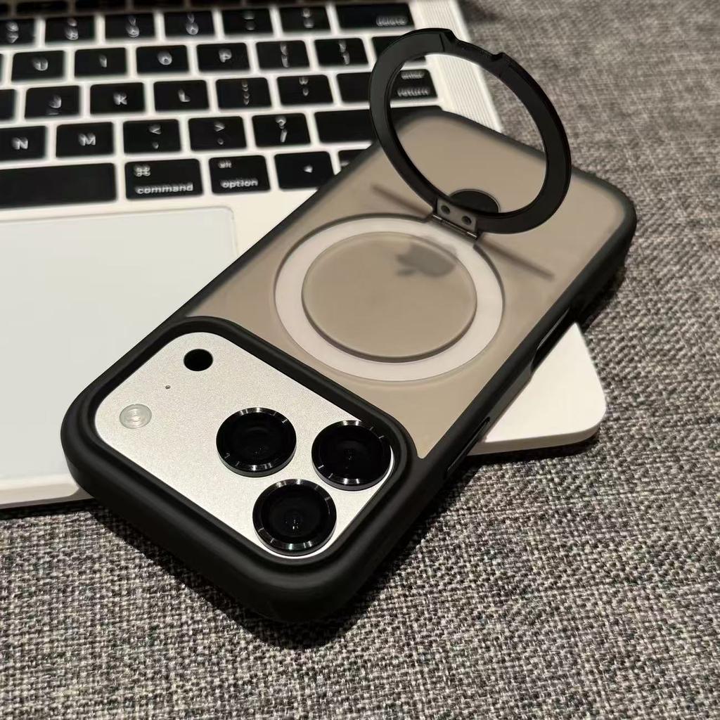 Für Mattes Metall Ringständer Hülle für Für Iphone 17 Air 16 1 14 Plus 13 12 11 Pro Max Linsen Schutz Magnetische Transluzente Hülle