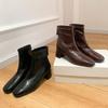 Autumn and winter new soft leather French square head thin boots women's versatile Korean thick high heel bare boots Martin boots retro short boots