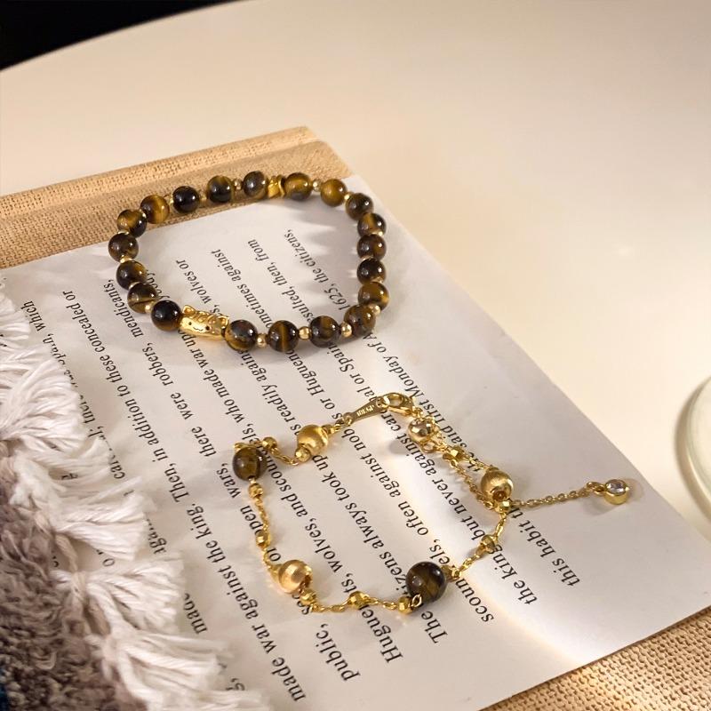 K real gold electroplated tiger's eye stone beaded bracelet, exquisite temperament bracelet, light luxury and high-end niche bracelet jewelry.