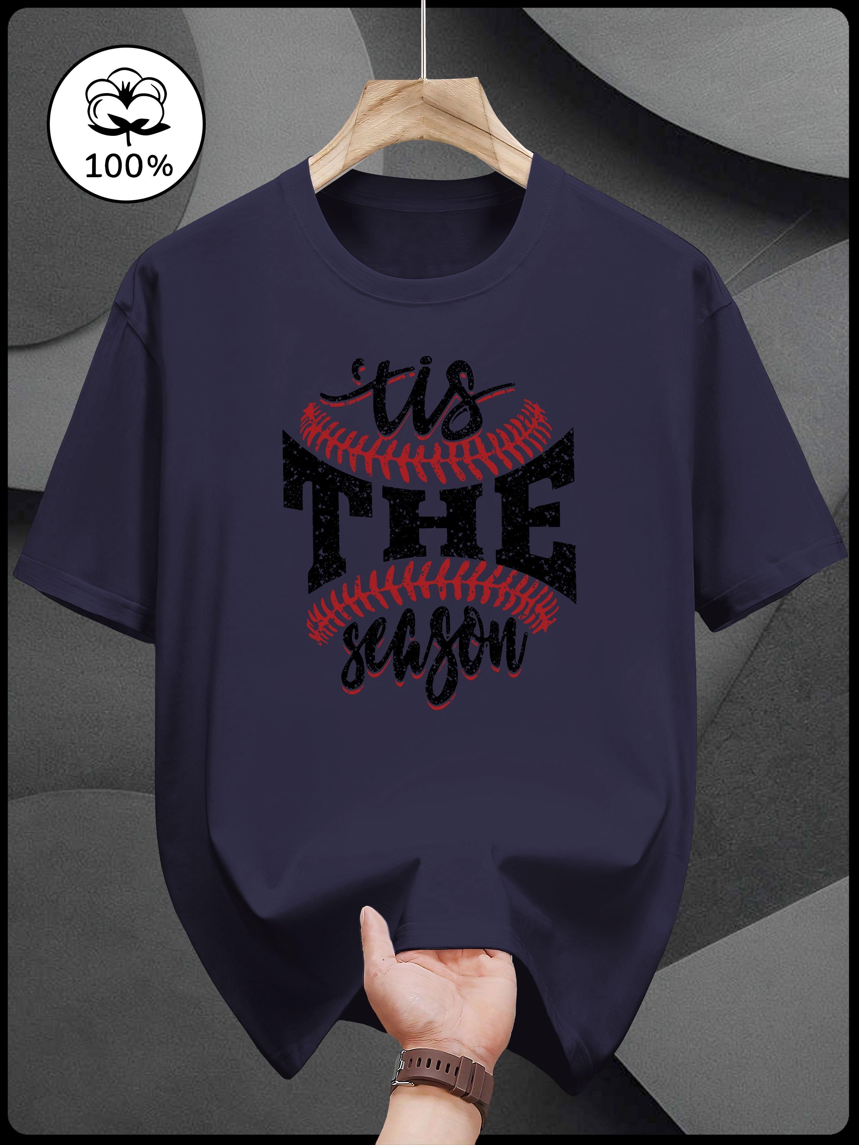 

Heavyweight Cotton Baseball Graphic T-shirt - Black with Red/White Accents - Regular Fit Crew Neck Tee for Casual Summer Outfits M