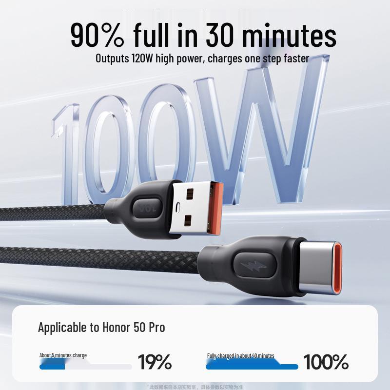120W Fast Charging Braided Type-C Cable for Huawei, Vivo, Oppo, Xiaomi - 10A Support