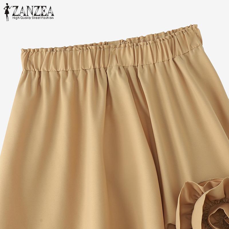 ZANZEA Kvinner Sommer Floral Ensfarge Løse A-linje skjørt