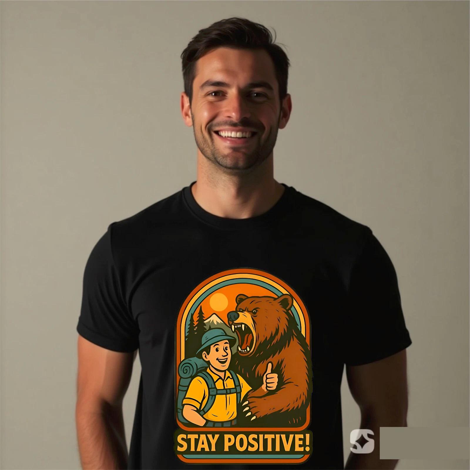 Mens Funny T Shirt, Stay Positive Bear Sarcastic Graphic Men Jungle Shirt 3XL