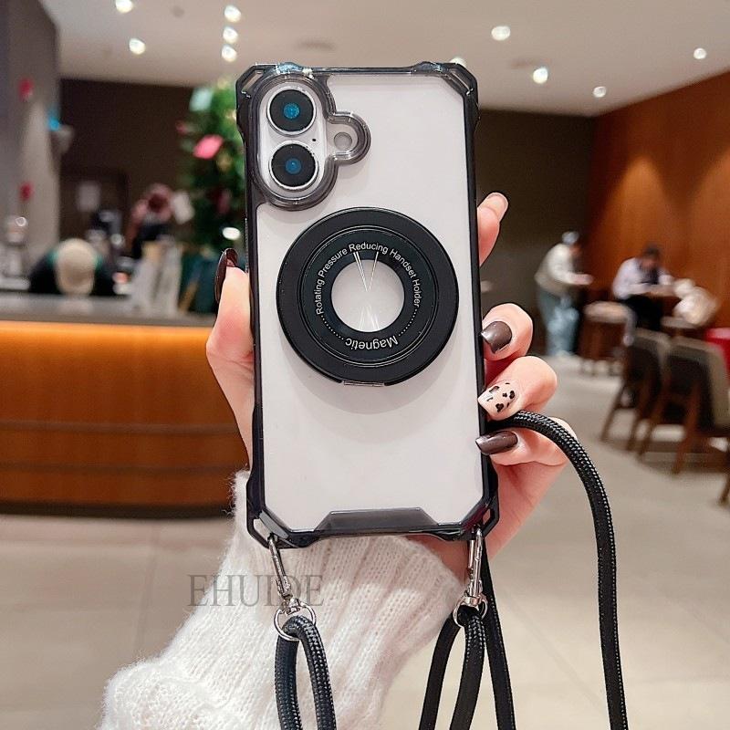 360 Rotation Magnetic Metal Ring Stand Case For Samsung Galaxy S26 S24 FE S25 Ultra S22 S23 Plus Crossbody Lanyard Strap Cover