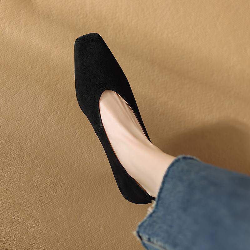 Krazing Pot Sauesemsket skinn Firkantet tå Tykke høye hæler Vårsko Vintage Damepumps