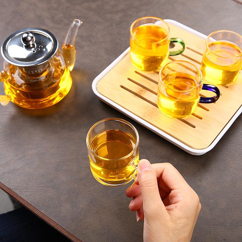 Juego de té chino Gongfu portátil Tetera de vidrio de borosilicato resistente al calor Bandeja de té Juego de tazas de té Una tetera de cuatro tazas Bolsa de regalo