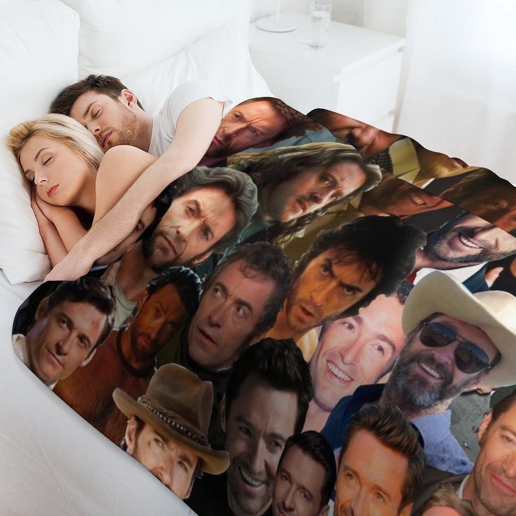 Hugh Jackman Photo Collage 2 Throw Blanket Fade Resistant Durable Throw Blanket