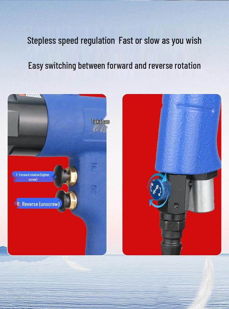 Gaobao 8H Pneumatic Screwdriver, Gun Type, Tapered, Industrial Grade 5H Air Screwdriver.