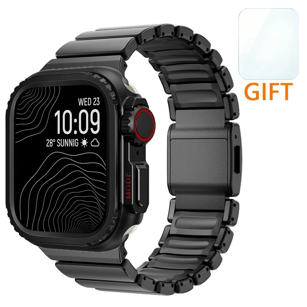 Men Titanium Band+Metal Case for Apple Watch Ultra 3 49mm Luxury Rubber Strap for iWatch Series 11 10 46mm 9 8 7 6 SE 44mm 45mm