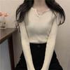 Slim-fit V-neck Knit Base Layer Top for Women Long-sleeve Solid Color Top Autumn/Winter Inner Sweater