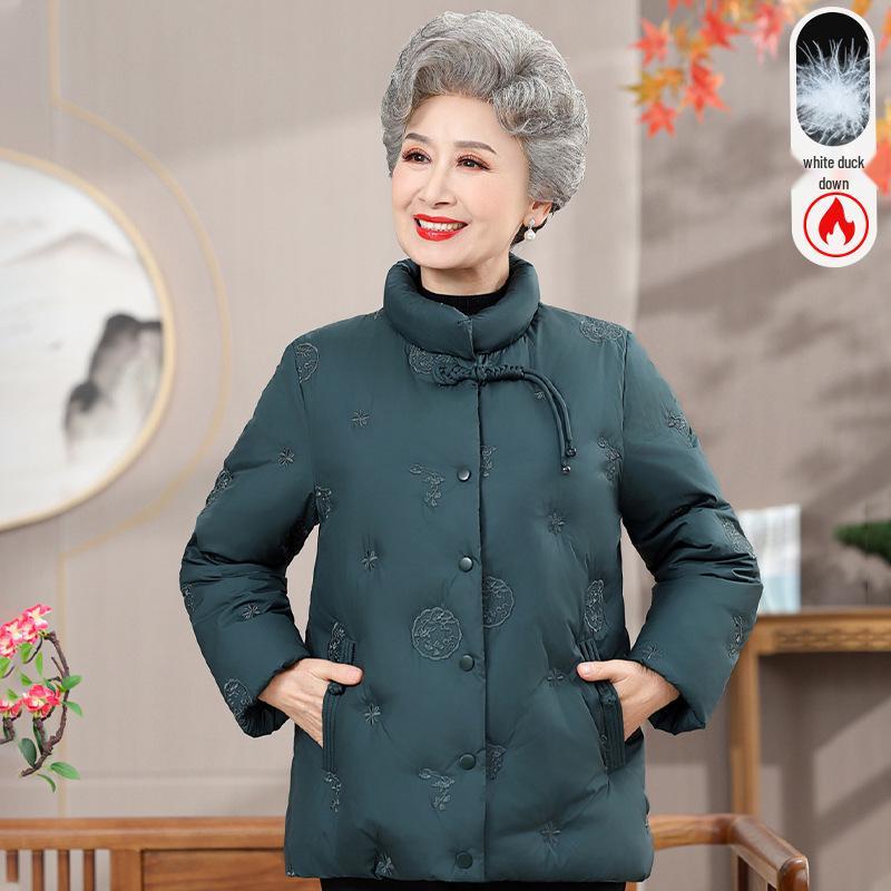 

Women s Elderly Winter Stand Collar White Duck Down Jacket for Warmth and Comfort XL (Recommended 80-95 jin) зелёный
