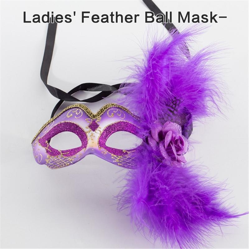 Feder-Maskenballmaske mit Blume für Damen, Maskenball-Halbmaske Feder-Augenmaske für Halloween-Party Kostüm