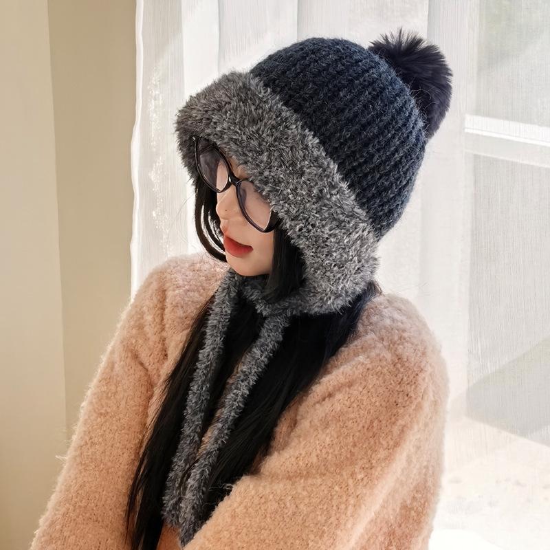 

New Warm Knitted Hat for Women Sweet and Cute Lace Up Woolen Hat Fashionable and Versatile Cold Proof Ear Protection Cap 54-62cm