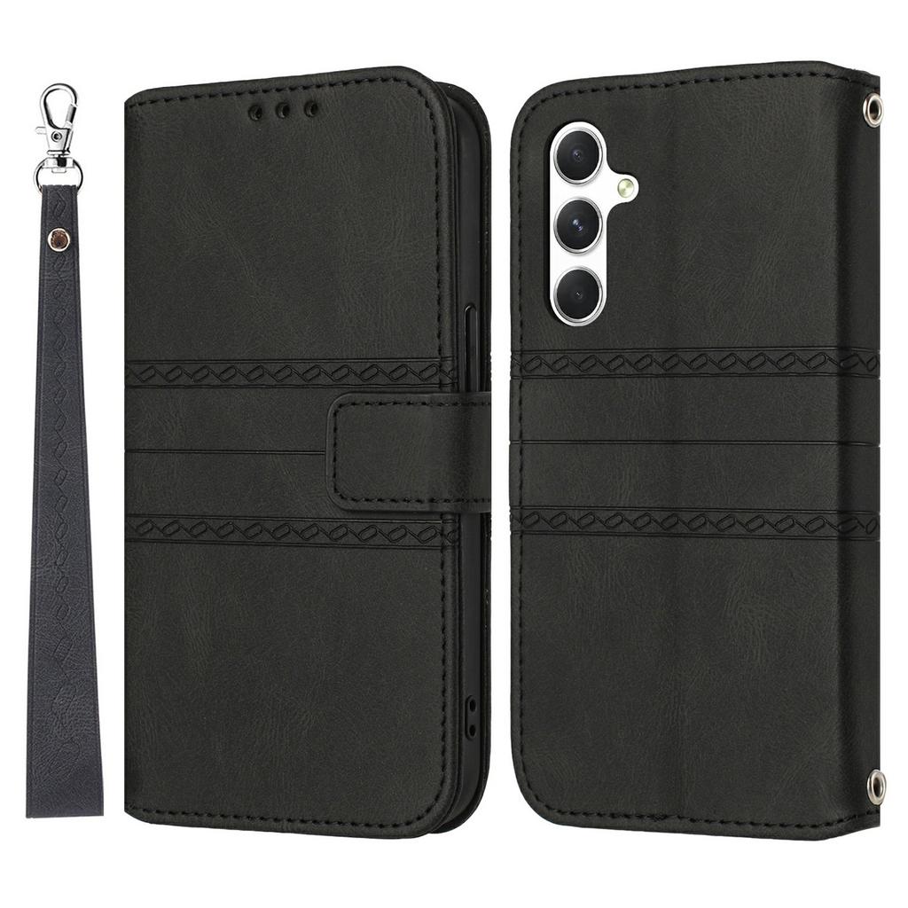 For Samsung Galaxy A37 5G Case Wallet Skin-Touch Leather Imprinted Phone Cover with Wrist Strap
