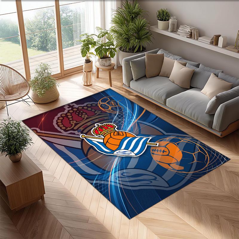 Real Sociedad FC Soccer Football Pattern Soft Area Rug Non Slip Indoor Floor Carpet Sports Decor Mat for Bedroom