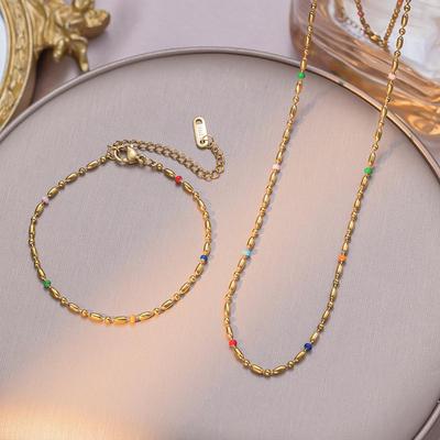 Dames Exquise Regenboogglazuur Titanium Stalen Ketting: Veelzijdige Franse Licht Luxe Sleutelbeenketting