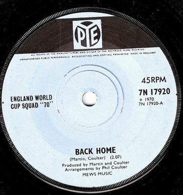 7inch Record ENGLAND WORLD CUP SQUAD - Back Home 7N17920 Pye Records 1970 UK Pop Used