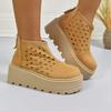 Chunky Platform Thick Bottom Ankle Boots Women 2025 Khaki Suede Back Zippers Hollow Out Summer Boots Plus Size Shoes