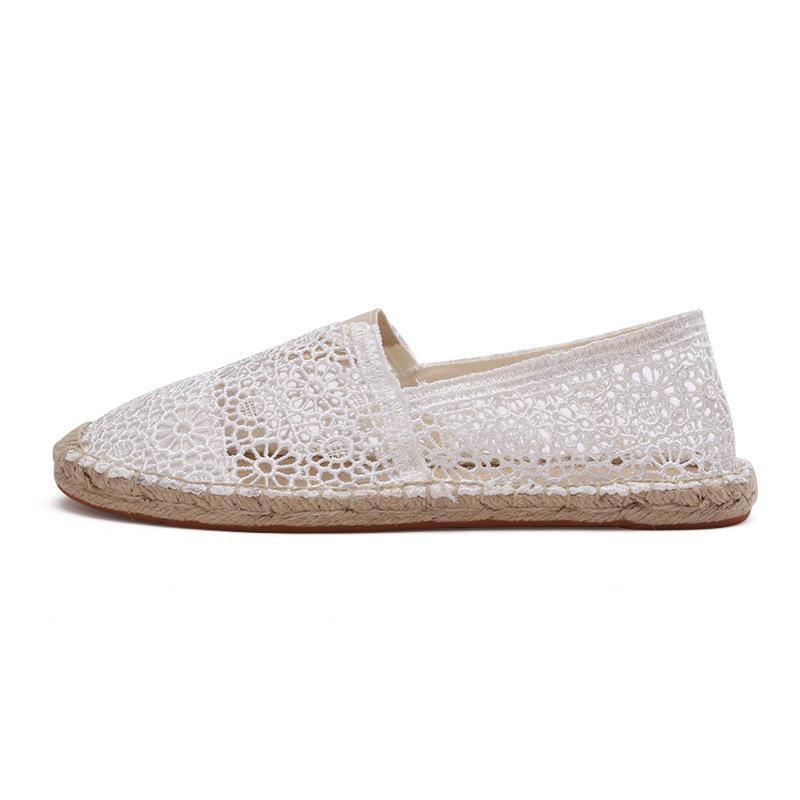 Ladies Fisherman Shoes One Pedal Women'S Casual Little White Shoes Hollow Canvas Shoes Hemp Bottom Straw Fisherman Shoes Wholesale